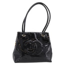 CHANEL COCO Mark Tote Bag Patent Black Gold Tone CC Auth bs37158-13