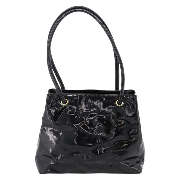 CHANEL COCO Mark Tote Bag Patent Black Gold Tone CC Auth bs37158