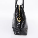 CHANEL COCO Mark Tote Bag Patent Black Gold Tone CC Auth bs37158-3