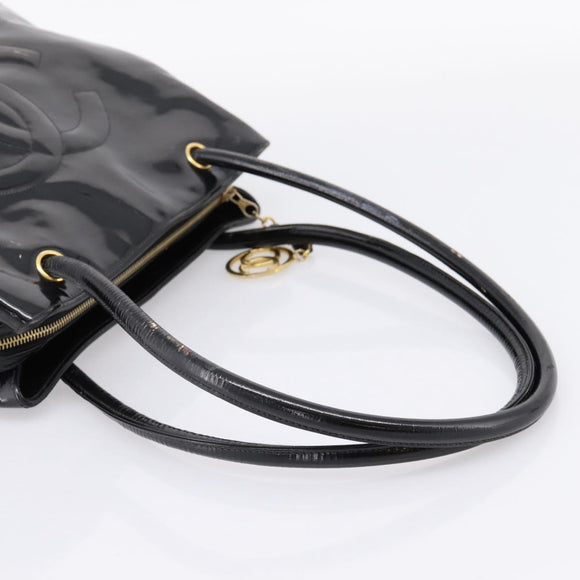 CHANEL COCO Mark Tote Bag Patent Black Gold Tone CC Auth bs37158