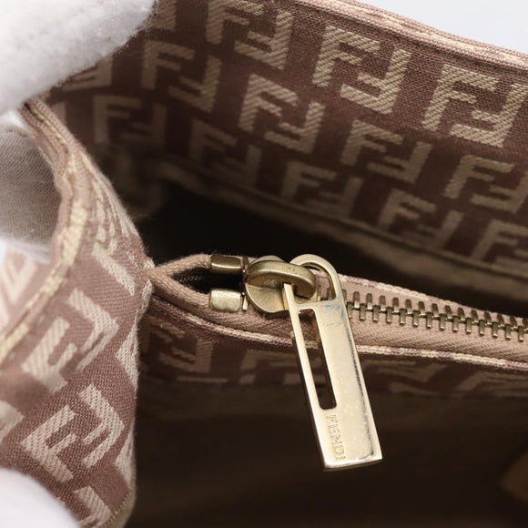 FENDI Zucchino Canvas Hand Bag Beige Gold Tone 8BH132 Auth bs37159A