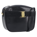 Salvatore Ferragamo Vala Shoulder Bag Leather Black Gold Tone Auth bs37160-1
