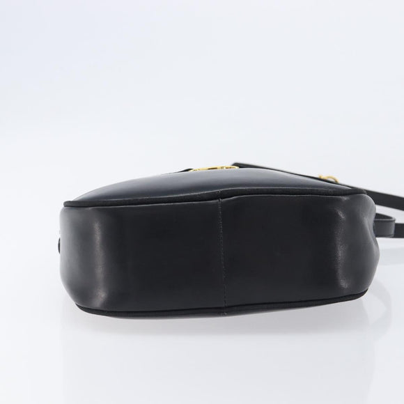 Salvatore Ferragamo Vala Shoulder Bag Leather Black Gold Tone Auth bs37160
