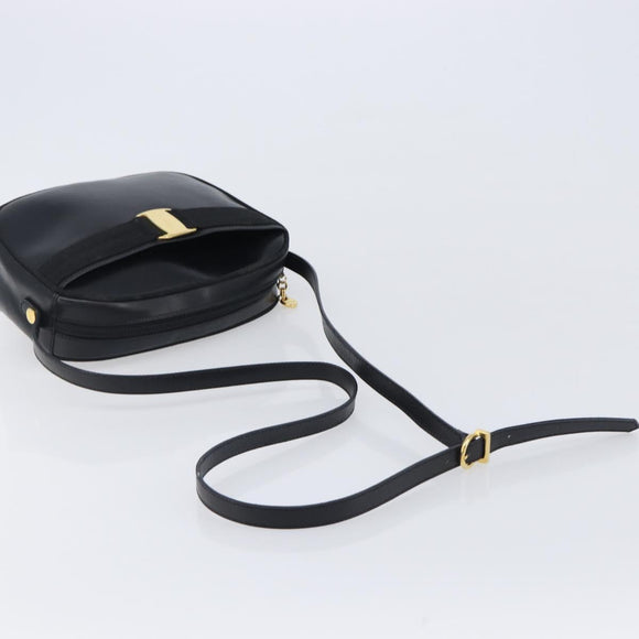 Salvatore Ferragamo Vala Shoulder Bag Leather Black Gold Tone Auth bs37160