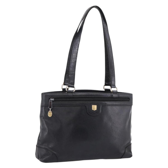 CELINE Tote Bag Leather Black Gold Tone Auth bs37162