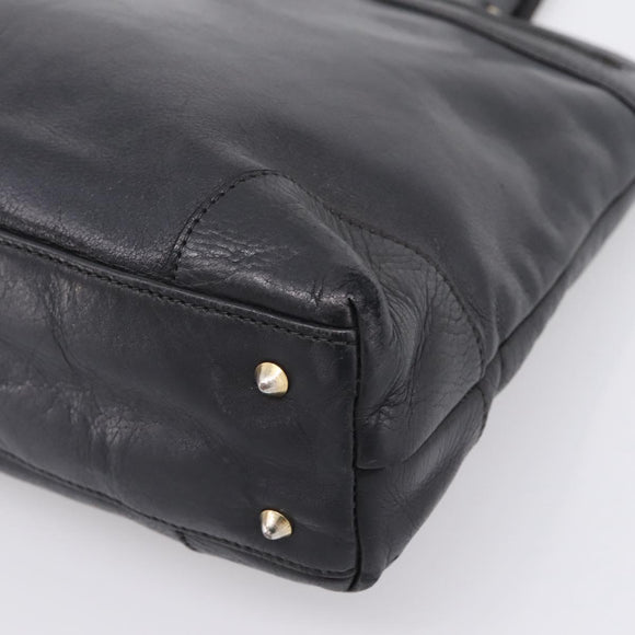 CELINE Tote Bag Leather Black Gold Tone Auth bs37162