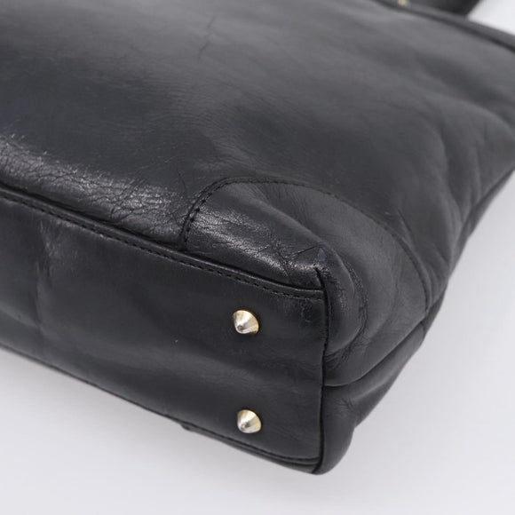 CELINE Tote Bag Leather Black Gold Tone Auth bs37162