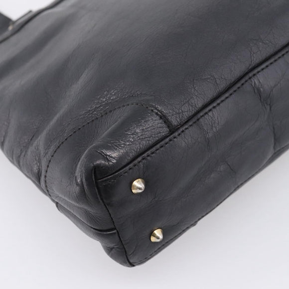 CELINE Tote Bag Leather Black Gold Tone Auth bs37162