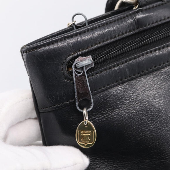 CELINE Tote Bag Leather Black Gold Tone Auth bs37162