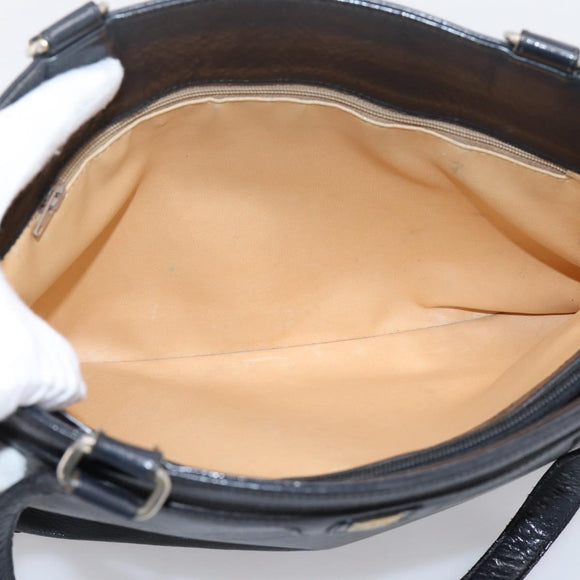 CELINE Tote Bag Leather Black Gold Tone Auth bs37162