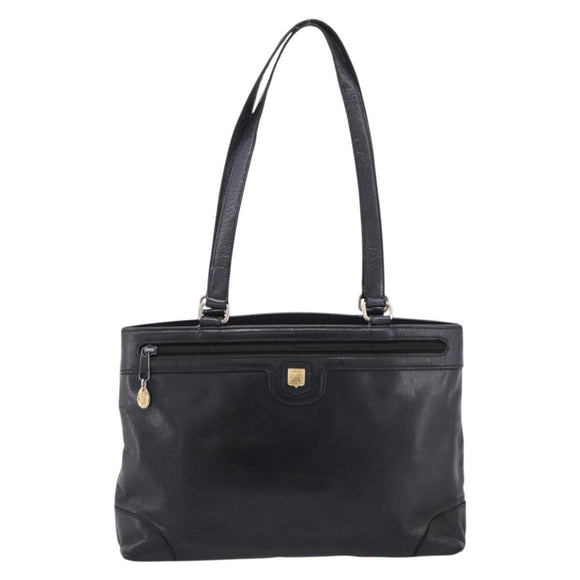 CELINE Tote Bag Leather Black Gold Tone Auth bs37162