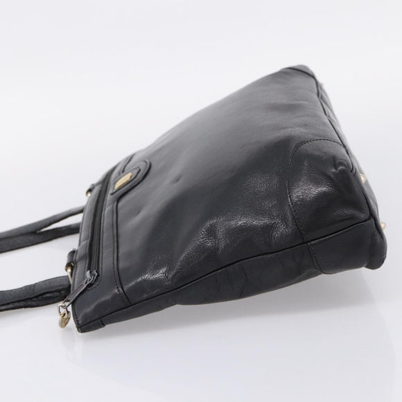 CELINE Tote Bag Leather Black Gold Tone Auth bs37162