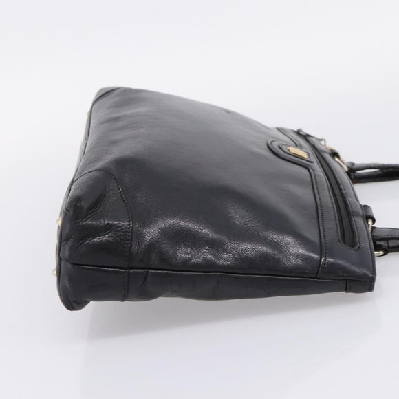CELINE Tote Bag Leather Black Gold Tone Auth bs37162