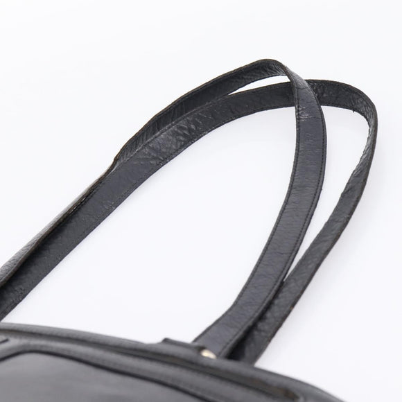 CELINE Tote Bag Leather Black Gold Tone Auth bs37162