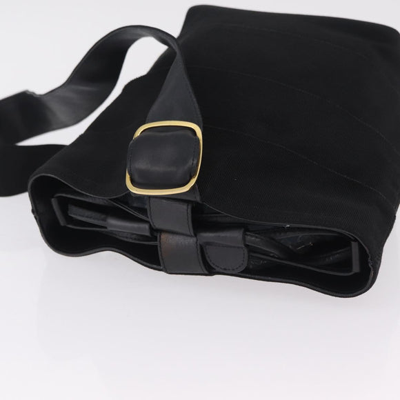 Salvatore Ferragamo Shoulder Bag Canvas Black Gold Tone Auth bs37163