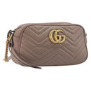 GUCCI GG Marmont Chain Shoulder Bag Leather Beige Gold Tone 447632 Auth bs37164-1