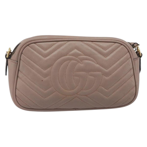 GUCCI GG Marmont Chain Shoulder Bag Leather Beige Gold Tone 447632 Auth bs37164
