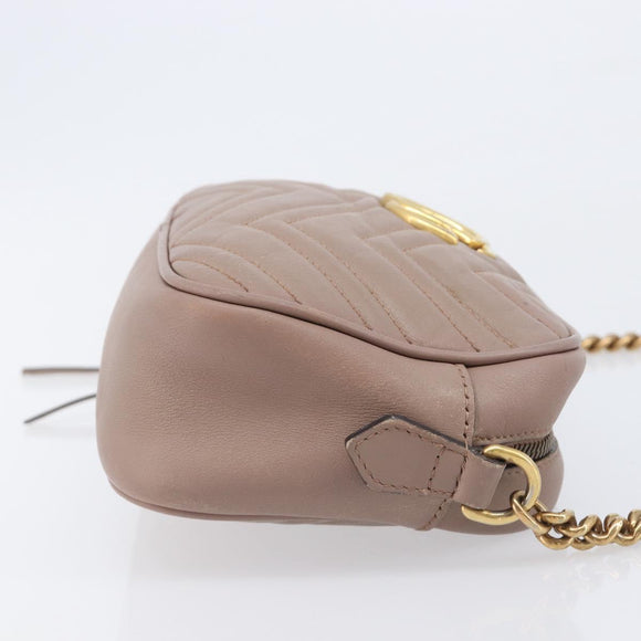 GUCCI GG Marmont Chain Shoulder Bag Leather Beige Gold Tone 447632 Auth bs37164