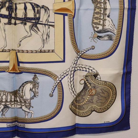 HERMES Carre 90 Scarf ”GRAND APPARAT” Silk Blue Auth bs37166