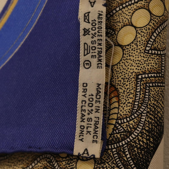 HERMES Carre 90 Scarf ”GRAND APPARAT” Silk Blue Auth bs37166