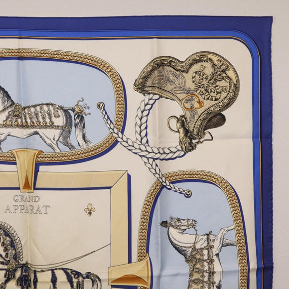 HERMES Carre 90 Scarf ”GRAND APPARAT” Silk Blue Auth bs37166