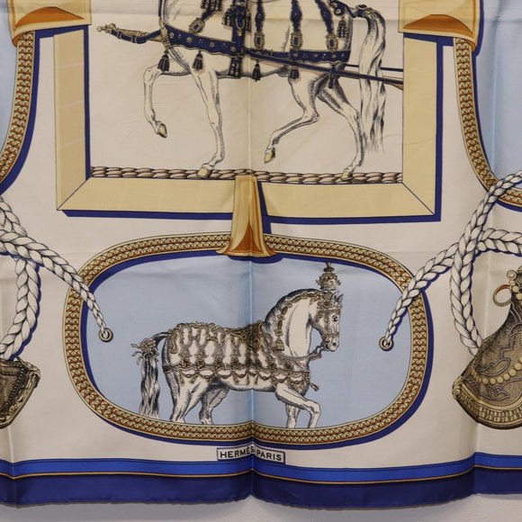 HERMES Carre 90 Scarf ”GRAND APPARAT” Silk Blue Auth bs37166