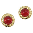 CHANEL Earring Metal Gold Tone Red CC Auth bs37169-1