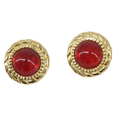 CHANEL Earring Metal Gold Tone Red CC Auth bs37169 - 0