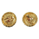 CHANEL Earring Metal Gold Tone Red CC Auth bs37169-3