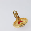 CHANEL Earring Metal Gold Tone Red CC Auth bs37169-6