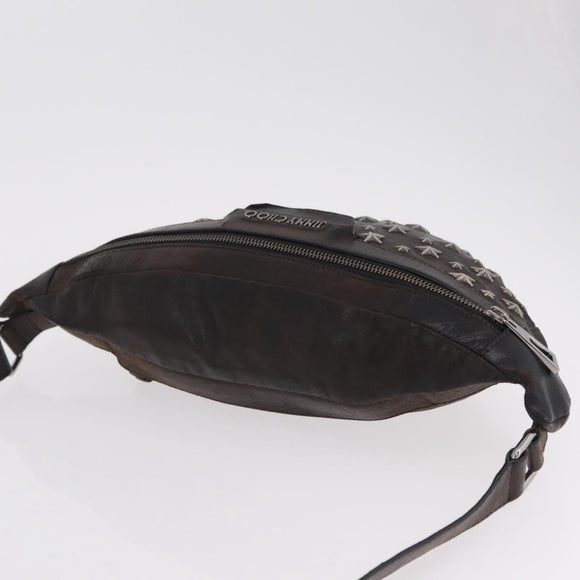 Jimmy Choo Waist Bag Leather Brown Silver Auth bs37173