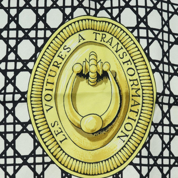 HERMES Carre 90 Scarf Silk Black White Auth bs37175