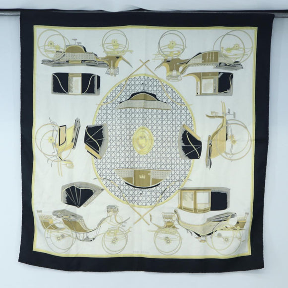 HERMES Carre 90 Scarf Silk Black White Auth bs37175