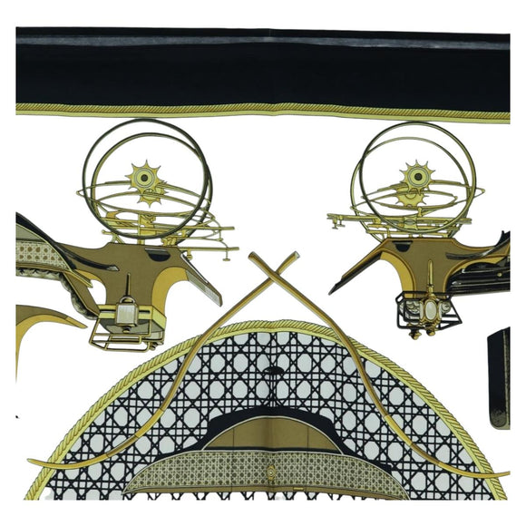 HERMES Carre 90 Scarf Silk Black White Auth bs37175
