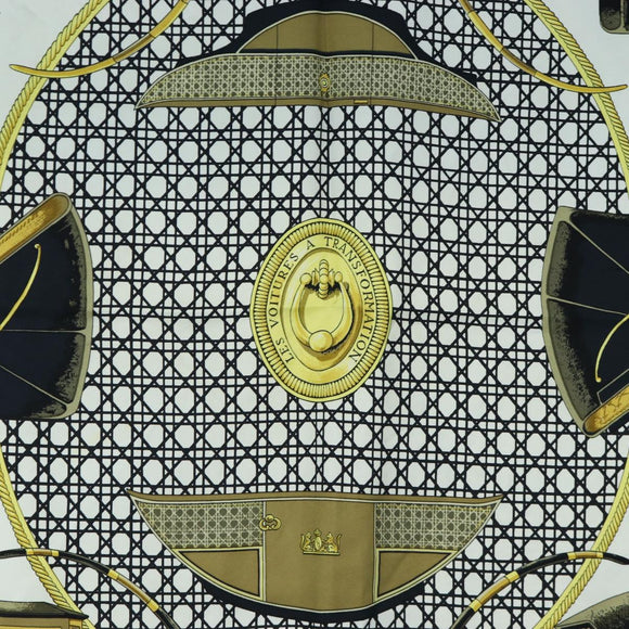 HERMES Carre 90 Scarf Silk Black White Auth bs37175