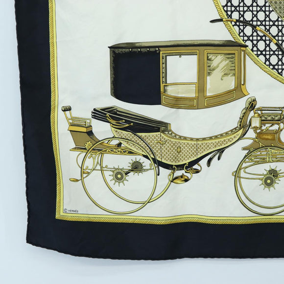 HERMES Carre 90 Scarf Silk Black White Auth bs37175