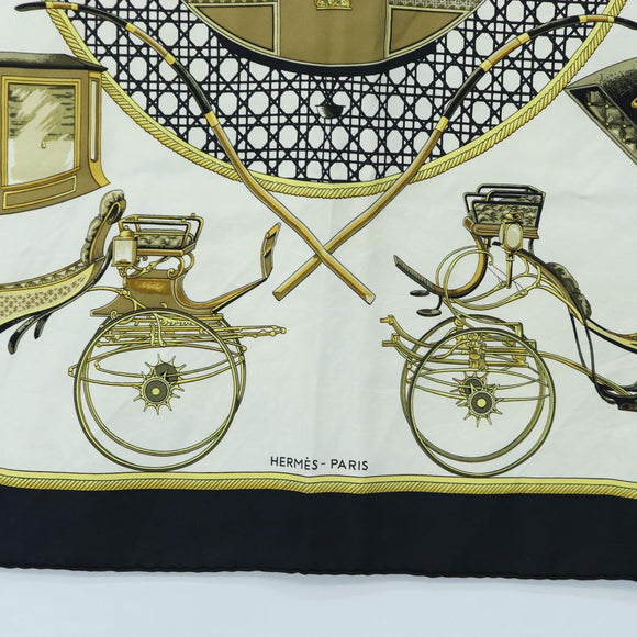 HERMES Carre 90 Scarf Silk Black White Auth bs37175