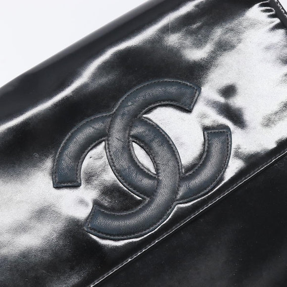 CHANEL COCO Mark Chain Hand Bag Patent leather Black Silver CC Auth bs37188