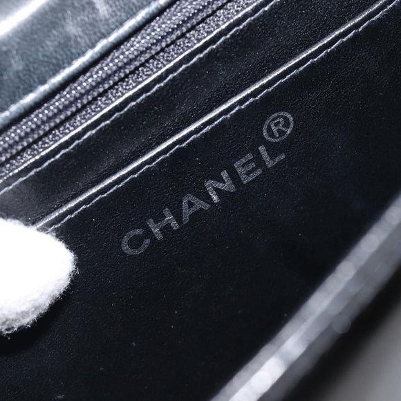 CHANEL COCO Mark Chain Hand Bag Patent leather Black Silver CC Auth bs37188