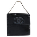 CHANEL COCO Mark Chain Hand Bag Patent leather Black Silver CC Auth bs37188-13