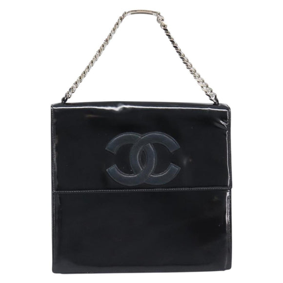 CHANEL COCO Mark Chain Hand Bag Patent leather Black Silver CC Auth bs37188