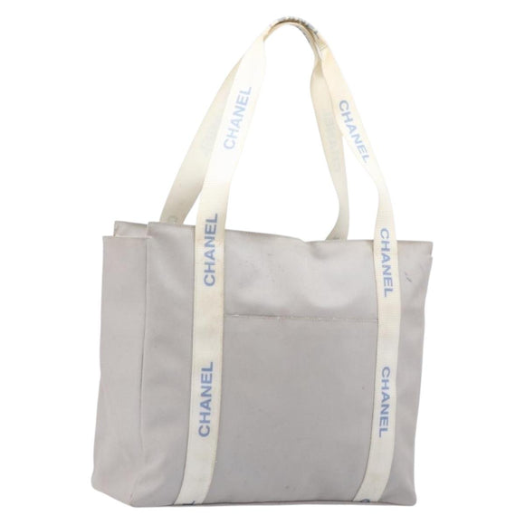 CHANEL Sports Tote Bag Nylon Gray Silver CC Auth bs37193