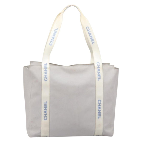 CHANEL Sports Tote Bag Nylon Gray Silver CC Auth bs37193