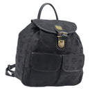 MCM Vicetos Logogram Backpack Nylon Black Gold Auth bs37198-1