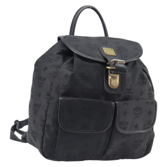 MCM Vicetos Logogram Backpack Nylon Black Gold Auth bs37198