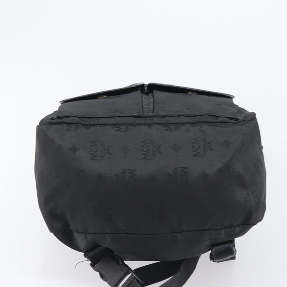 MCM Vicetos Logogram Backpack Nylon Black Gold Auth bs37198