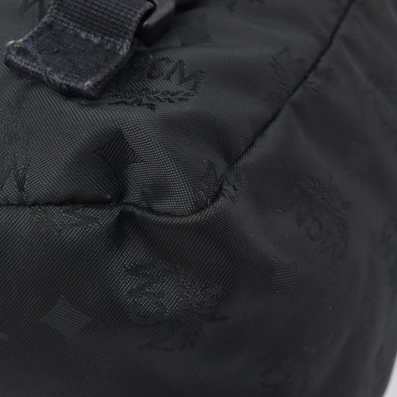 MCM Vicetos Logogram Backpack Nylon Black Gold Auth bs37198