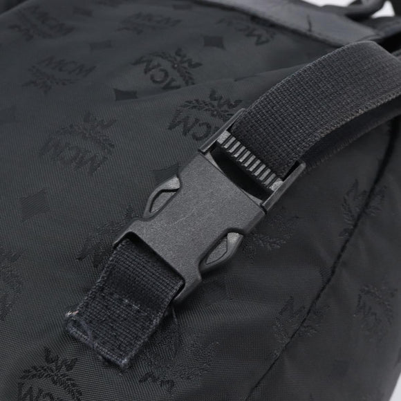 MCM Vicetos Logogram Backpack Nylon Black Gold Auth bs37198