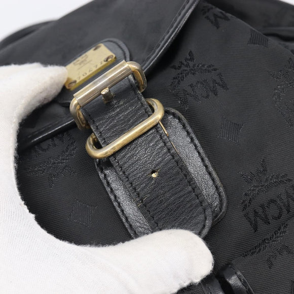 MCM Vicetos Logogram Backpack Nylon Black Gold Auth bs37198