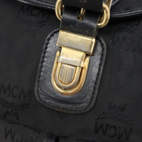 MCM Vicetos Logogram Backpack Nylon Black Gold Auth bs37198